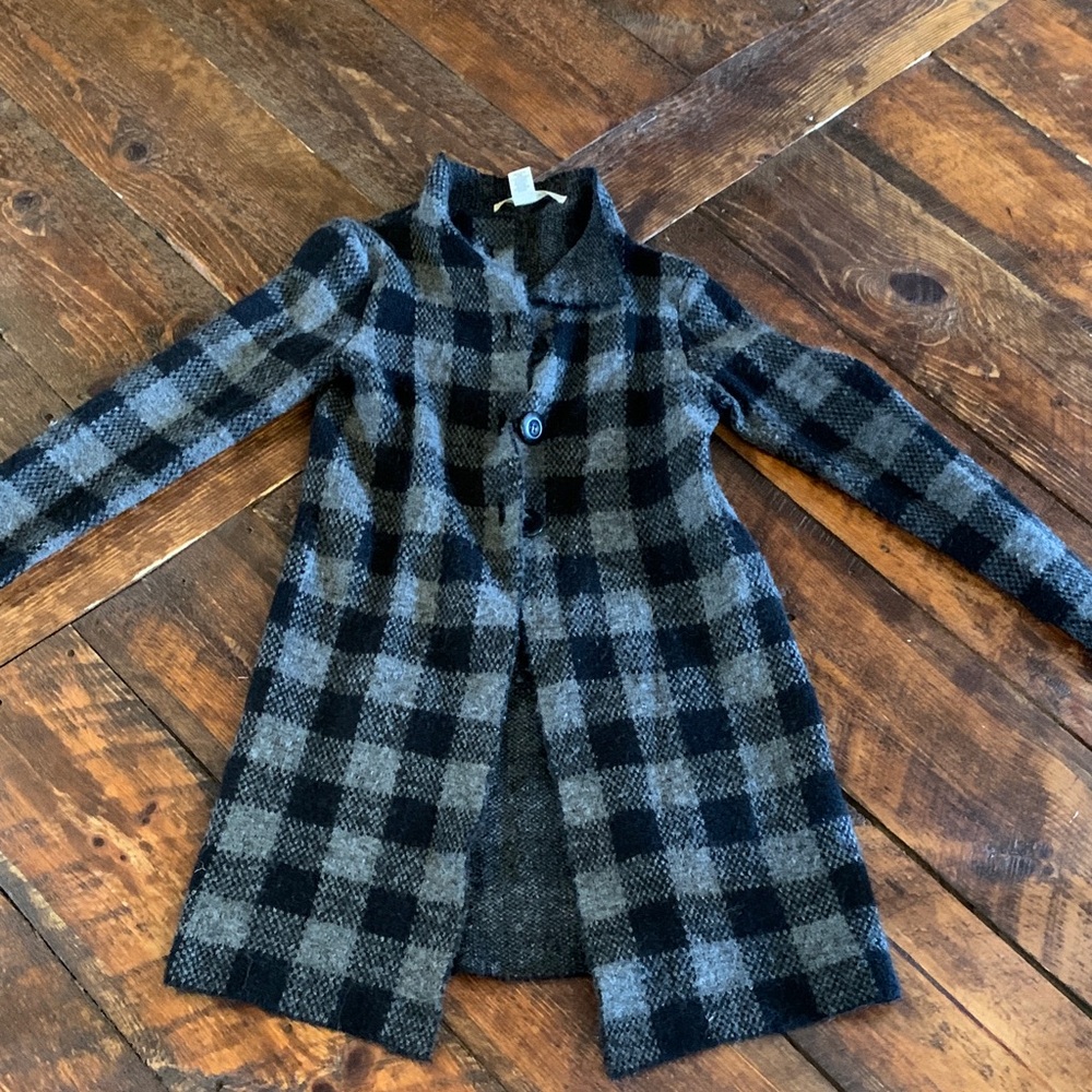 Max Studi Gray and Black Plaid Long Coat